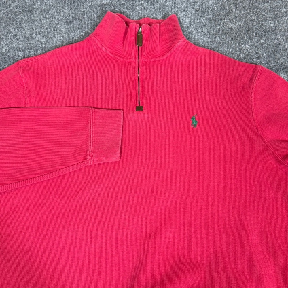 Vtg Polo Ralph Lauren Mens Large Red Ribbed Cotton Quarter Zip Pullover Sweater